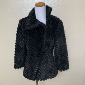 Miss Sixty Luxury Bolero Cut Faux Fur Plush Coat Small Black Zig Zag Made in Ita